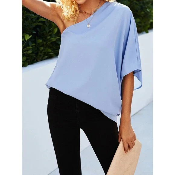 Off the shoulder One Shoulder Batwing Sleeve Blouse boho burgundy - Picture 10 of 10